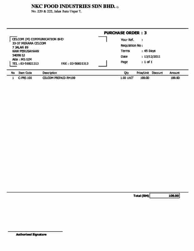 Purchase Order Without Ringgit Malaysia Variable